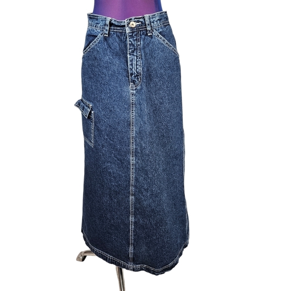 R.V.T Dark Wash Cargo Denim Maxi Jean Skirt Y2K Baggy Style Size 5/6 Women's C58